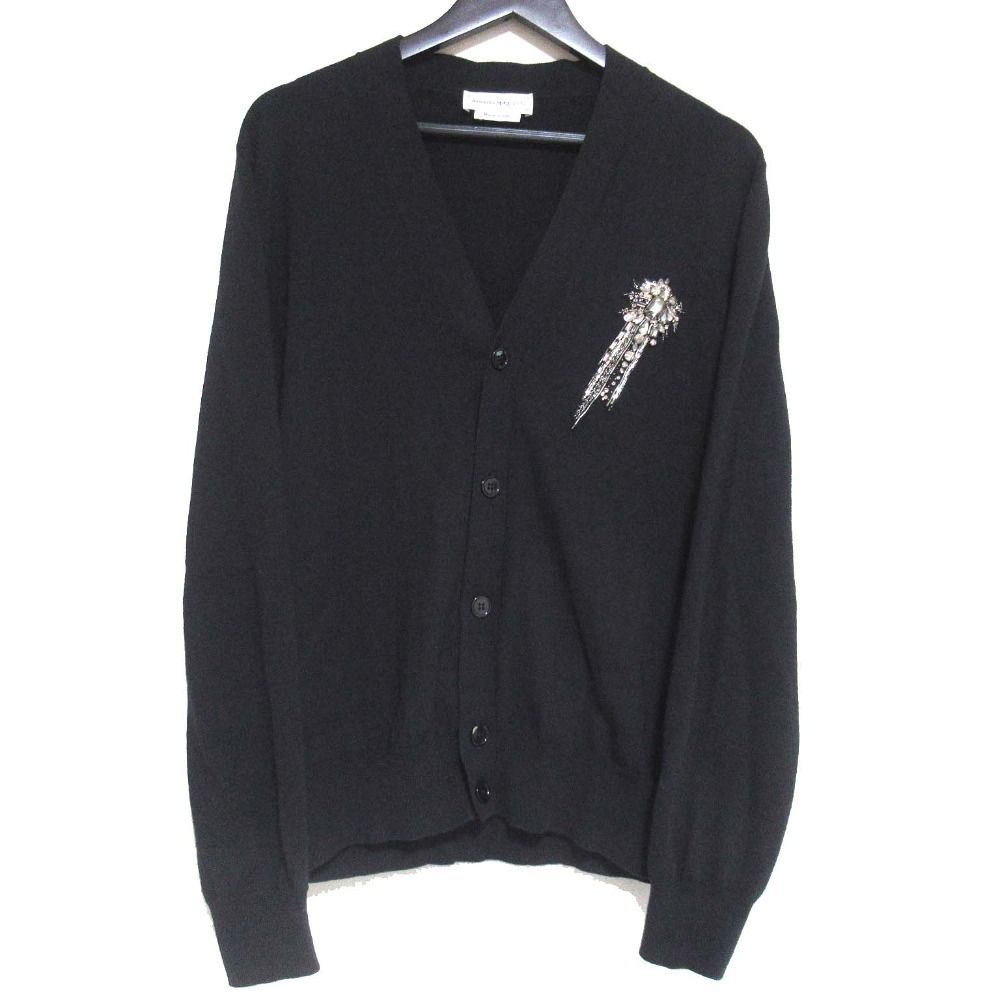 美品 Alexander McQUEEN アレキサンダーマックイーン 2022年モデル ビジュー装飾 ニット カーディガン Mサイズ 175/96A ブラック メンズ 古着 中古 USED 美品 Alexander McQUEEN アレキサンダーマックイーン 2022年モデル