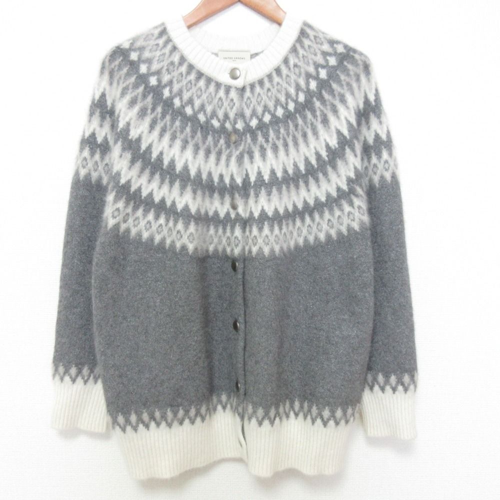 UNITED ARROWS - 美品 24AW UNITED ARROWS ユナイテッドアローズ フォックス カシミヤ ジャカード ニットブルゾン グレー レディース 古着 中古 USED 美品 24AW UNITED ARROWS ユナイテッドアローズ フォックス カシミヤ
