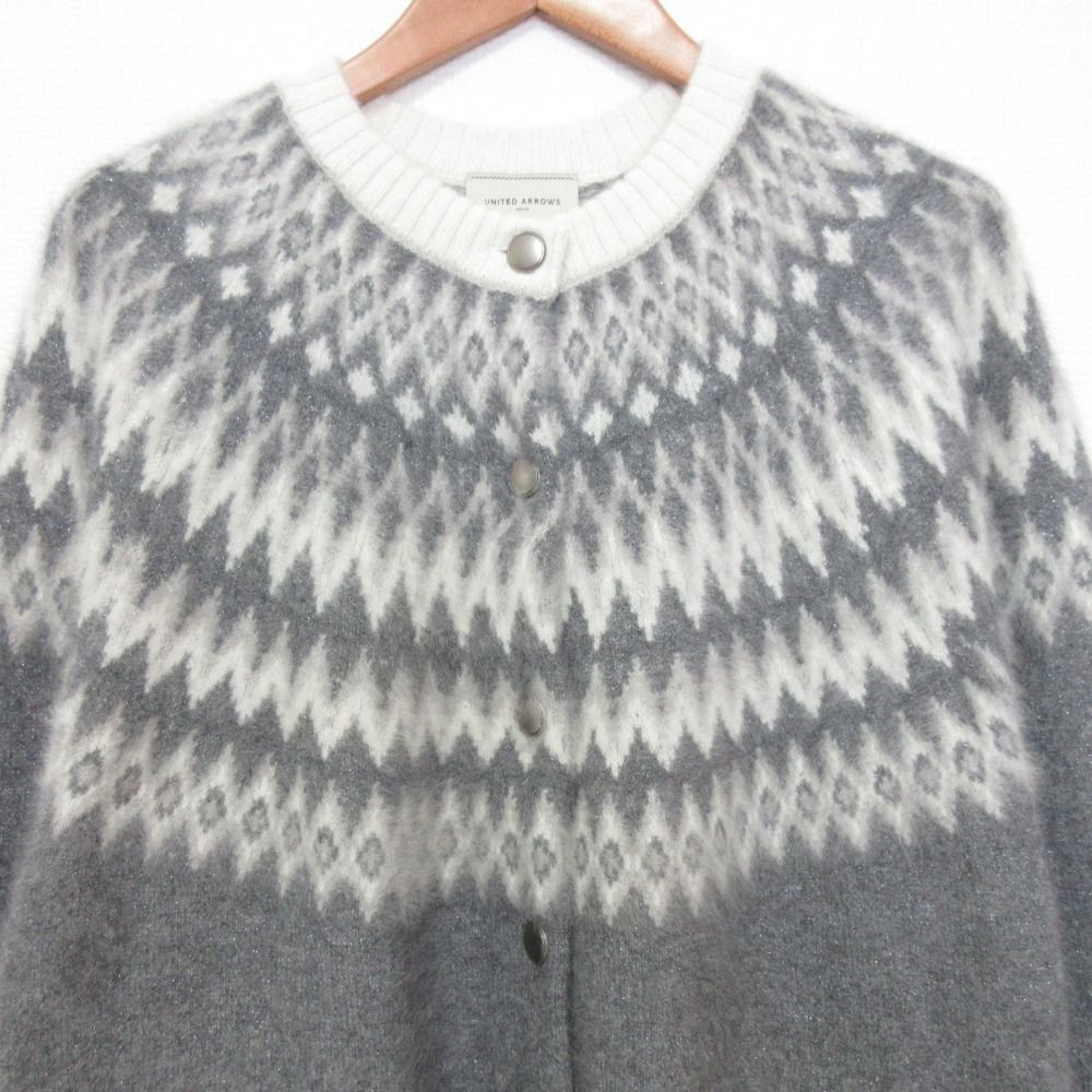UNITED ARROWS - 美品 24AW UNITED ARROWS ユナイテッドアローズ フォックス カシミヤ ジャカード ニットブルゾン グレー レディース 古着 中古 USED 美品 24AW UNITED ARROWS ユナイテッドアローズ フォックス カシミヤ