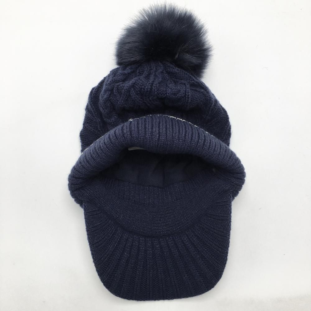 超美品】キャロウェイ つば付ニット帽 ネイビー×ゴールド ケーブル編み