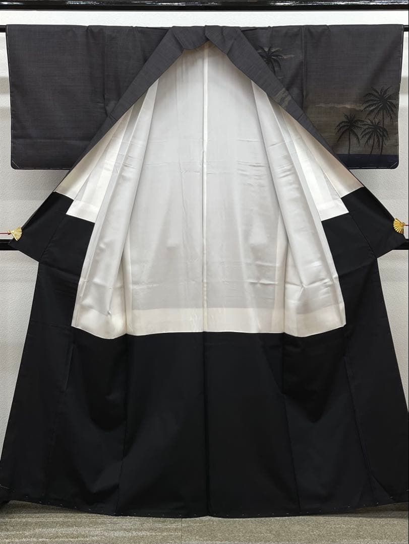 本場奄美大島紬 古代染色 純泥染 伝統工芸品 付け下げ椰子の木 風景画