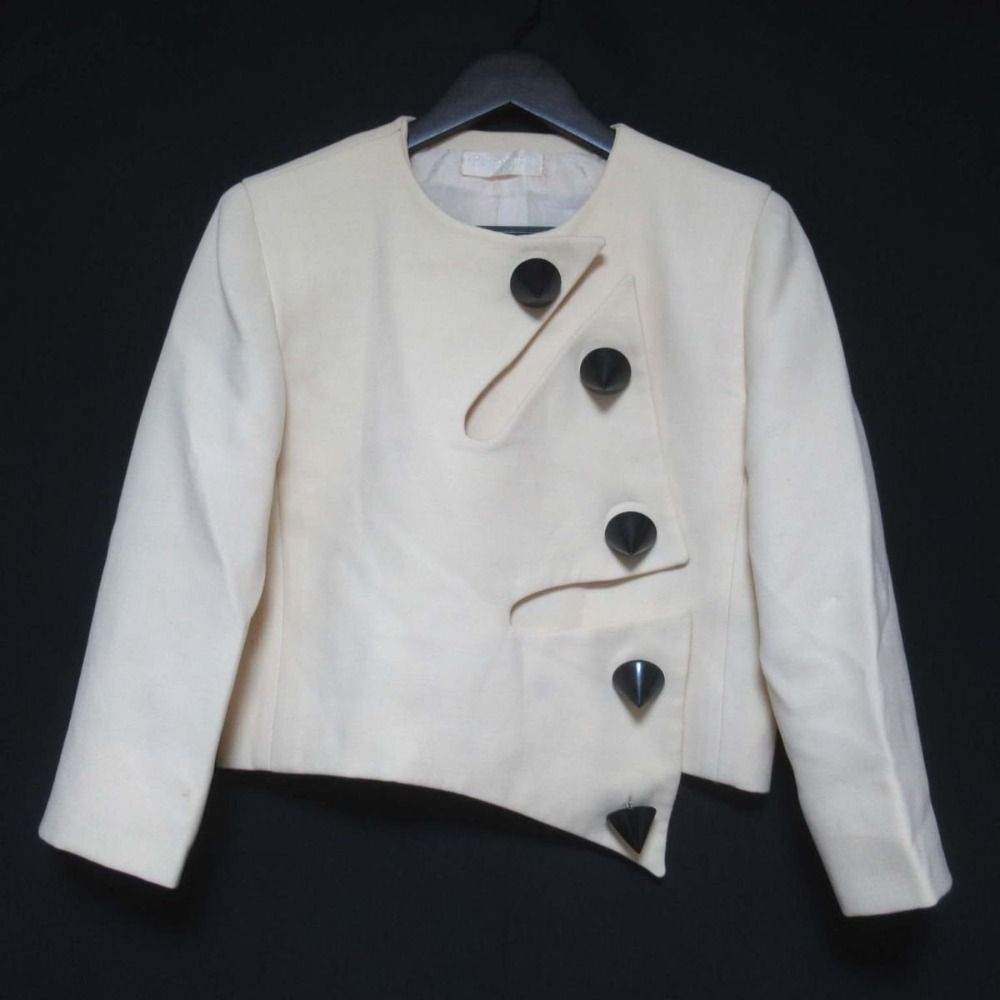 pierre cardin - 良品 60-70s pierre cardin ピエールカルダン ヴィンテージ コーンスタッズ スナップボタン デザイン ノーカラージャケット アイボリー レディース 古着 中古 USED 良品 60-70s pierre cardin ピエールカルダン ヴィンテージ コーン
