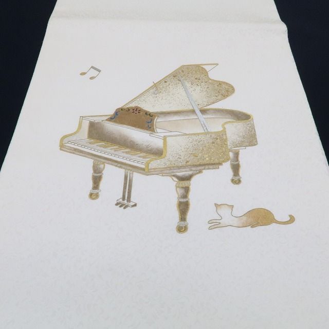 412mn2◇長尺 猫 ピアノ絞り染め 音符 音楽 ねこ ネコ 市松文 京袋帯◇ ❁tomihisa❁新品 猫 ピアノ 音符 着物 正絹“紙吹雪を吹かせるかのよう