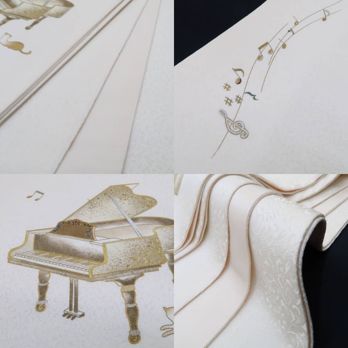 ❁tomihisa❁新品 猫 ピアノ 音符 着物 正絹“紙吹雪を吹かせるかのよう