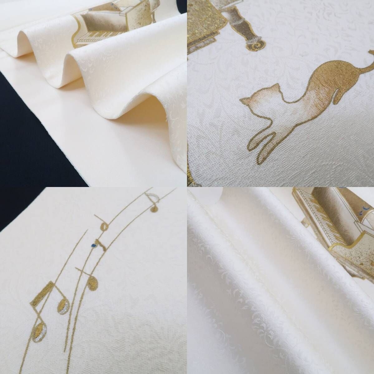 ❁tomihisa❁新品 猫 ピアノ 音符 着物 正絹“紙吹雪を吹かせるかのよう