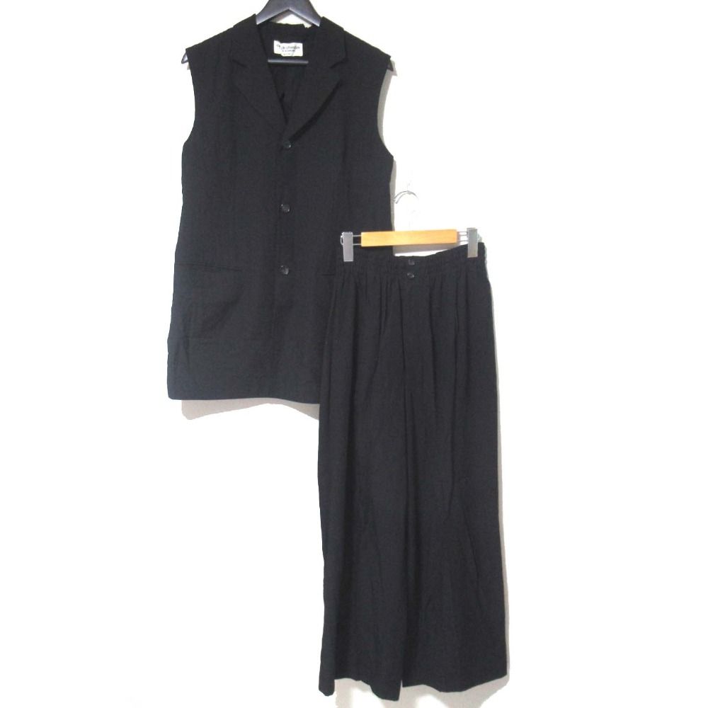 美品 AD1992 robe de chambre ローブドシャンブル コムデギャルソン ロングベスト ハイウエスト ワイドパンツ セットアップ ブラック レディース 古着  USED