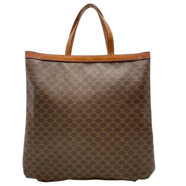 セリーヌ マカダム柄 トートバッグ ハンドバッグ PVC レザー ブラウン