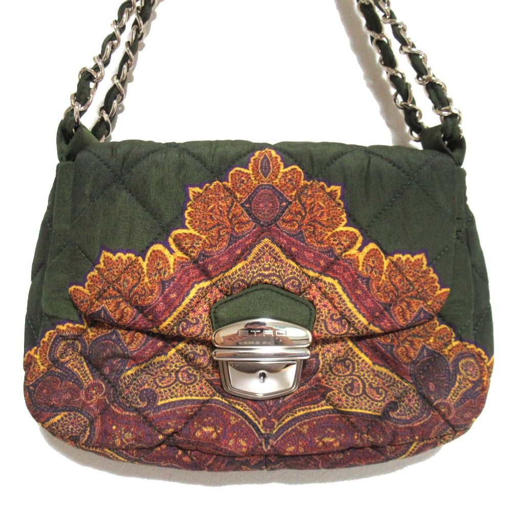 美品 ETRO エトロ ペイズリー柄 キルティング フラップ チェーン 