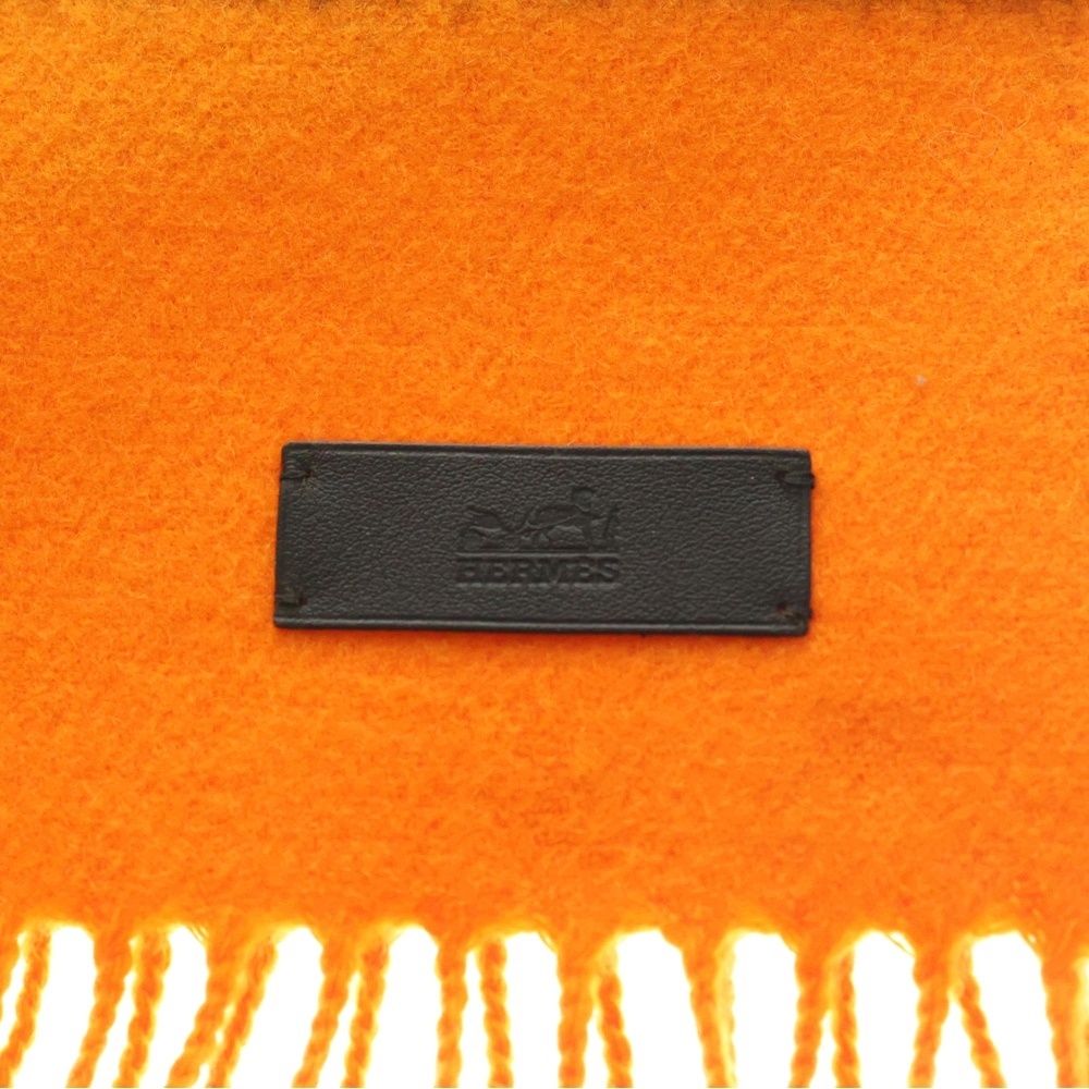 HERMES (エルメス) フリンジ マフラー ボーダー カシミア100% オレンジ