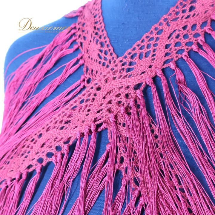 新品未使用 フラメンコ用レースシージョ赤紫 ピンク フラメンコ | 刺繍