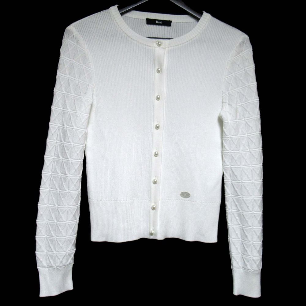 Rene ルネ パールボタンニット 38 美品 23SS Rene ルネ フェイクパールボタン リブニット カーディガン