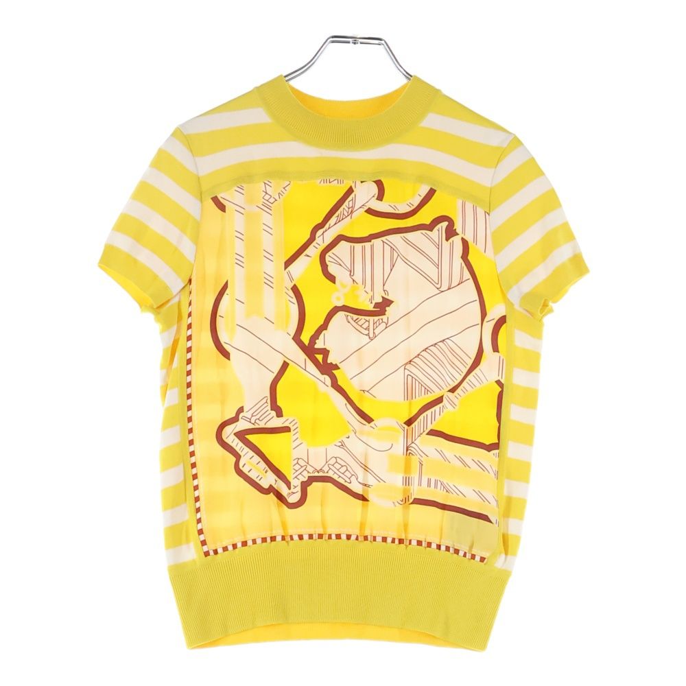 HERMES (エルメス) ツイルレーヌ シルク切替 半袖ニット カットソー