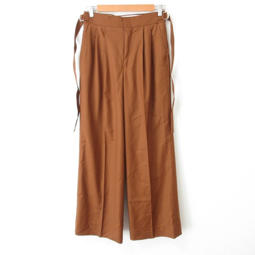 良品 24SS TB TOMORROWLAND .B トゥモローランドビー CANONICOウール 2タックワイドパンツ サイズ34 ブラウン レディース 古着  USED