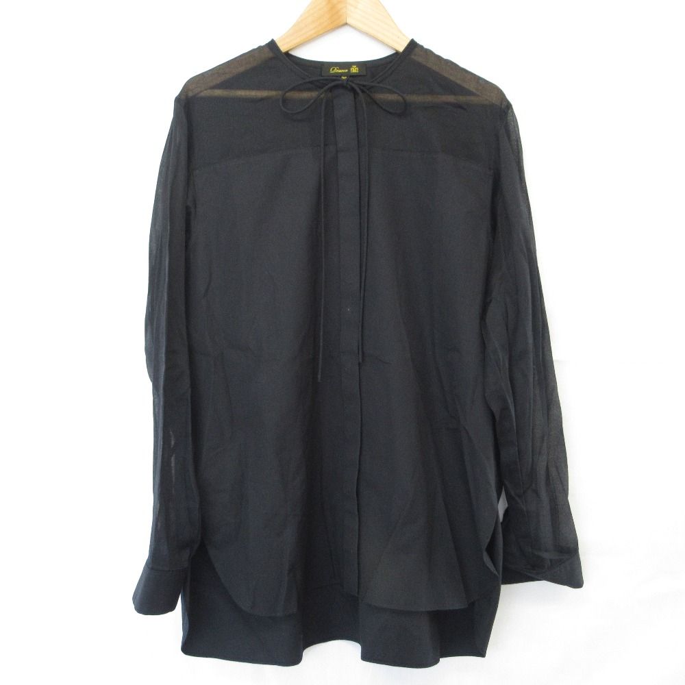 良品 23AW Drawer ドゥロワー コットン シアー切替 リボン ブラウス