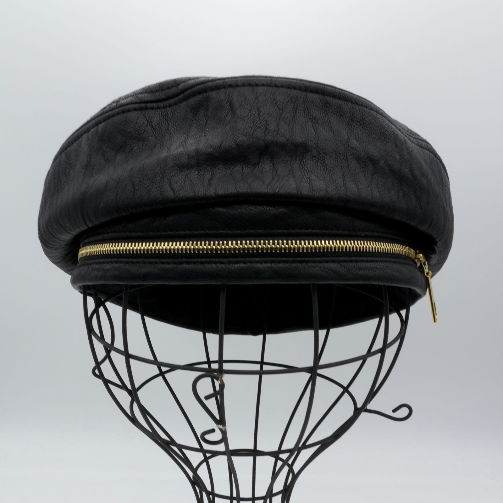 ca4la 黒 レザー 販売 ベレー帽 カシラ レザー調 ベレー帽 ジッパー