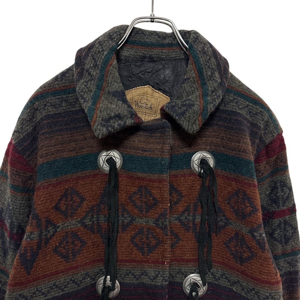 WOOLRICH】 90s USA製 ネイティブ柄 幾何学模様ボタン ウール