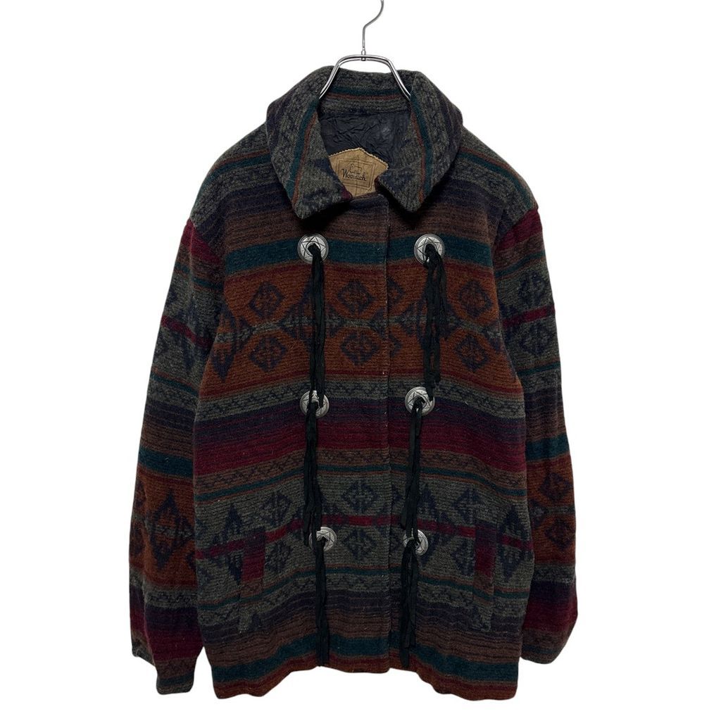 WOOLRICH】 90s USA製 ネイティブ柄 幾何学模様ボタン ウール