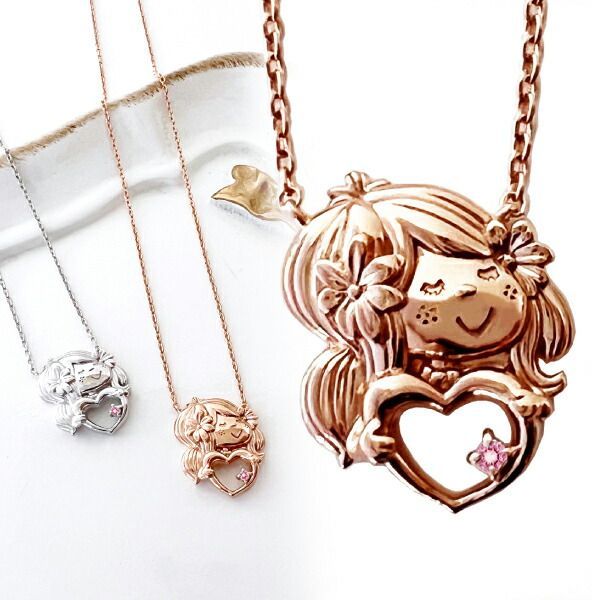 【新品未使用品】 水森亜土 ネックレス ピンクゴールド ダイヤモンシルバー925 水森亜土 ジュエリー ［ピンクゴールド×ピンクトルマリン］ 天然石