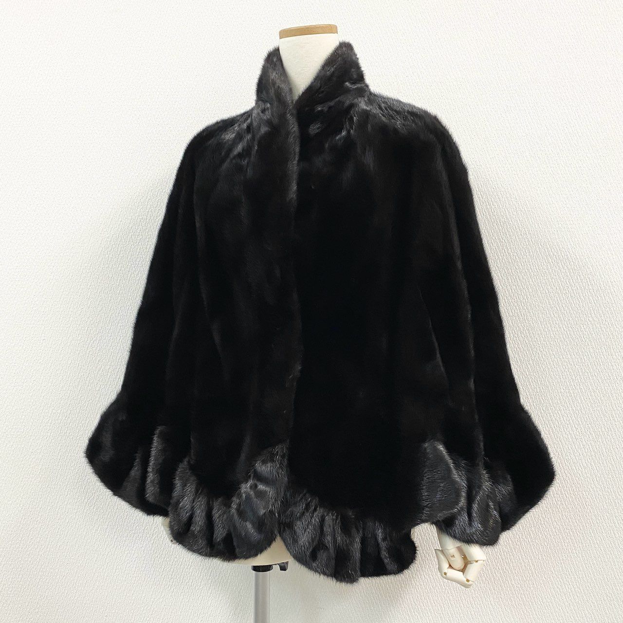 52k19 SAGA MINK サガミンク 銀サガ マホガニーミンク 裾フリル ケープ