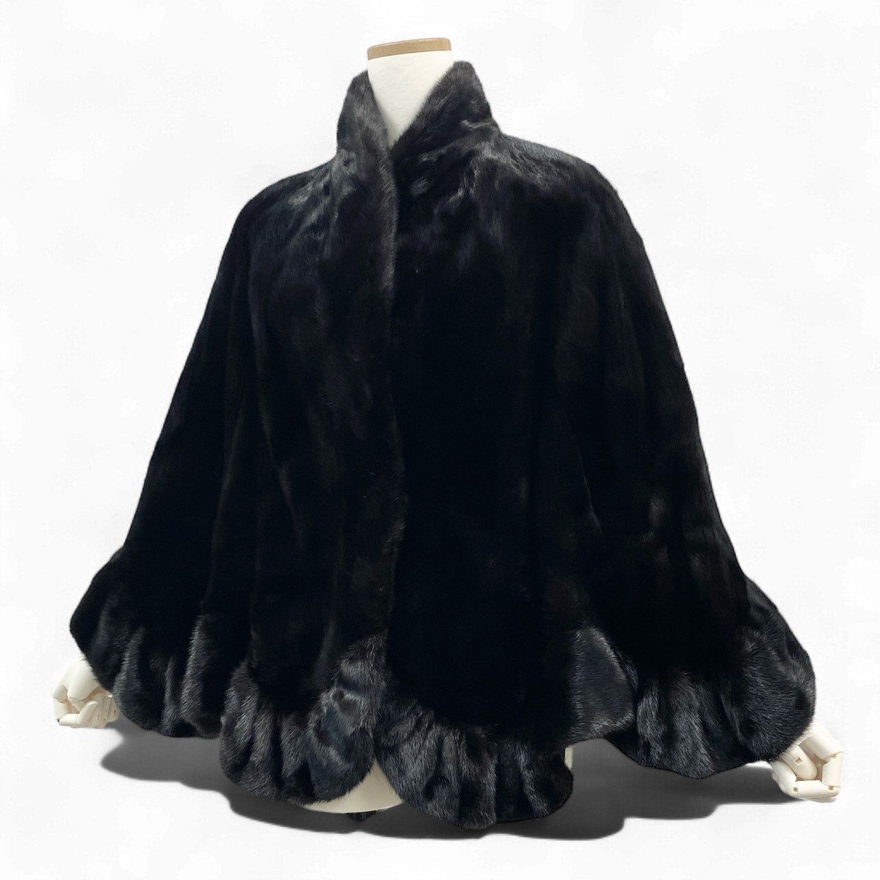 52k19 SAGA MINK サガミンク 銀サガ マホガニーミンク 裾フリル ケープ