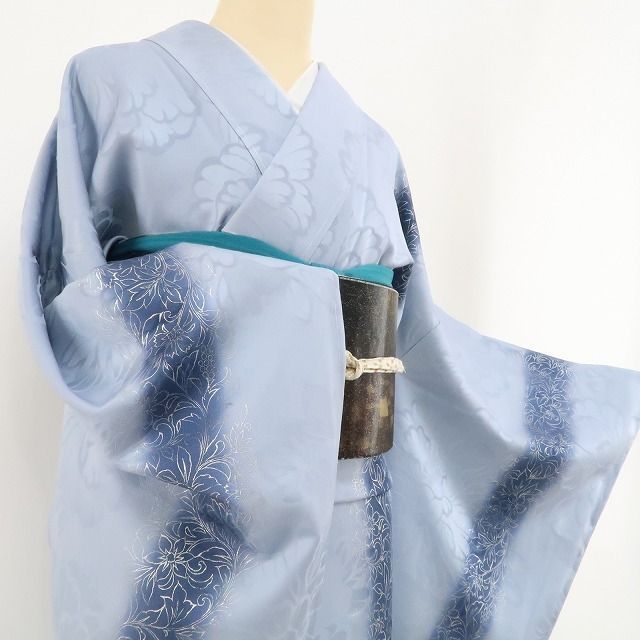 ❁tomihisa❁新品 金彩 縦縞 着物 正絹 仕付け糸付 トールサイズ