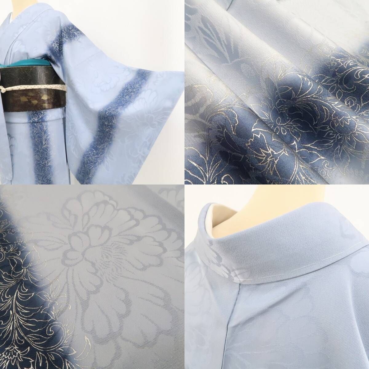 ❁tomihisa❁新品 金彩 縦縞 着物 正絹 仕付け糸付 トールサイズ