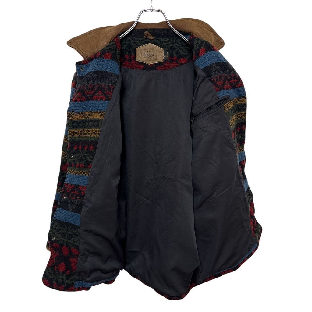 WOOLRICH】 90s USA製 ネイティブ柄 レザー襟ウールジャケット S-3545