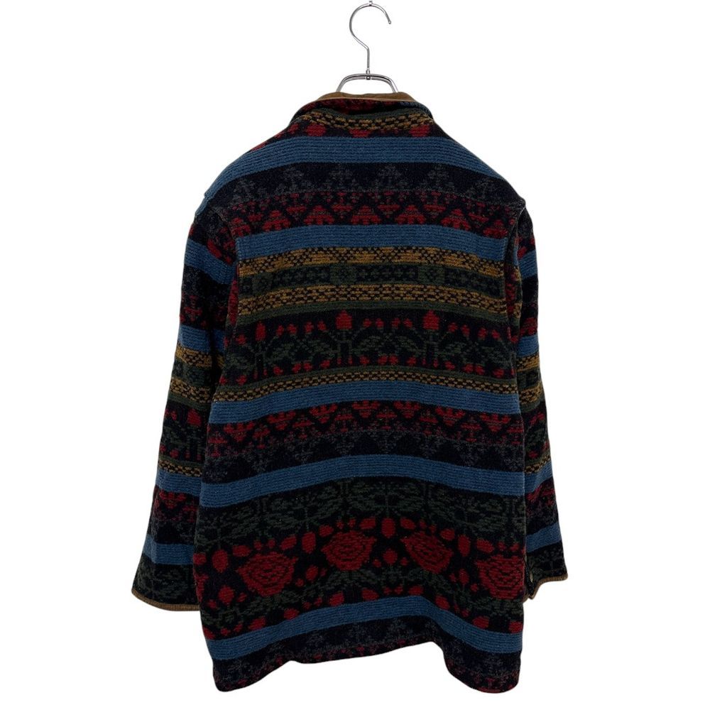 WOOLRICH】 90s USA製 ネイティブ柄 レザー襟ウールジャケット S-3545