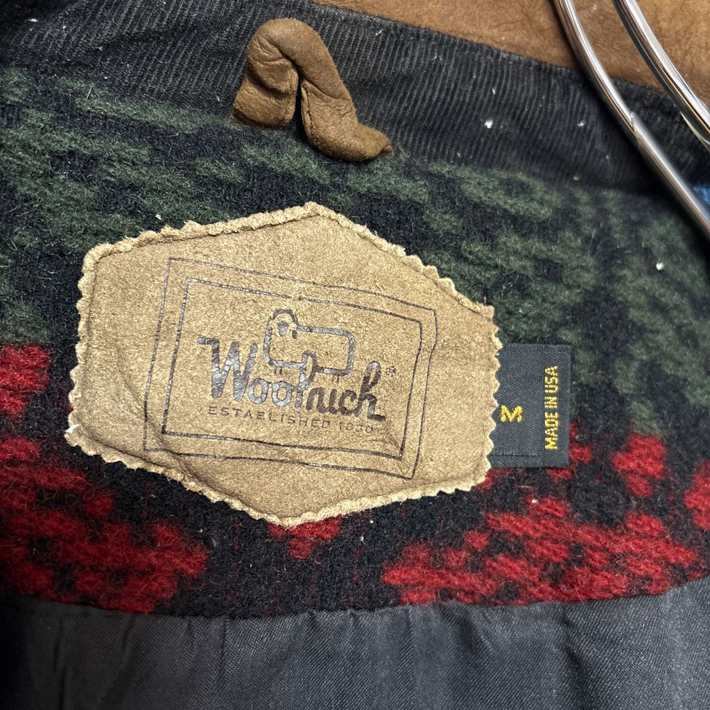 WOOLRICH】 90s USA製 ネイティブ柄 レザー襟ウールジャケット S-3545