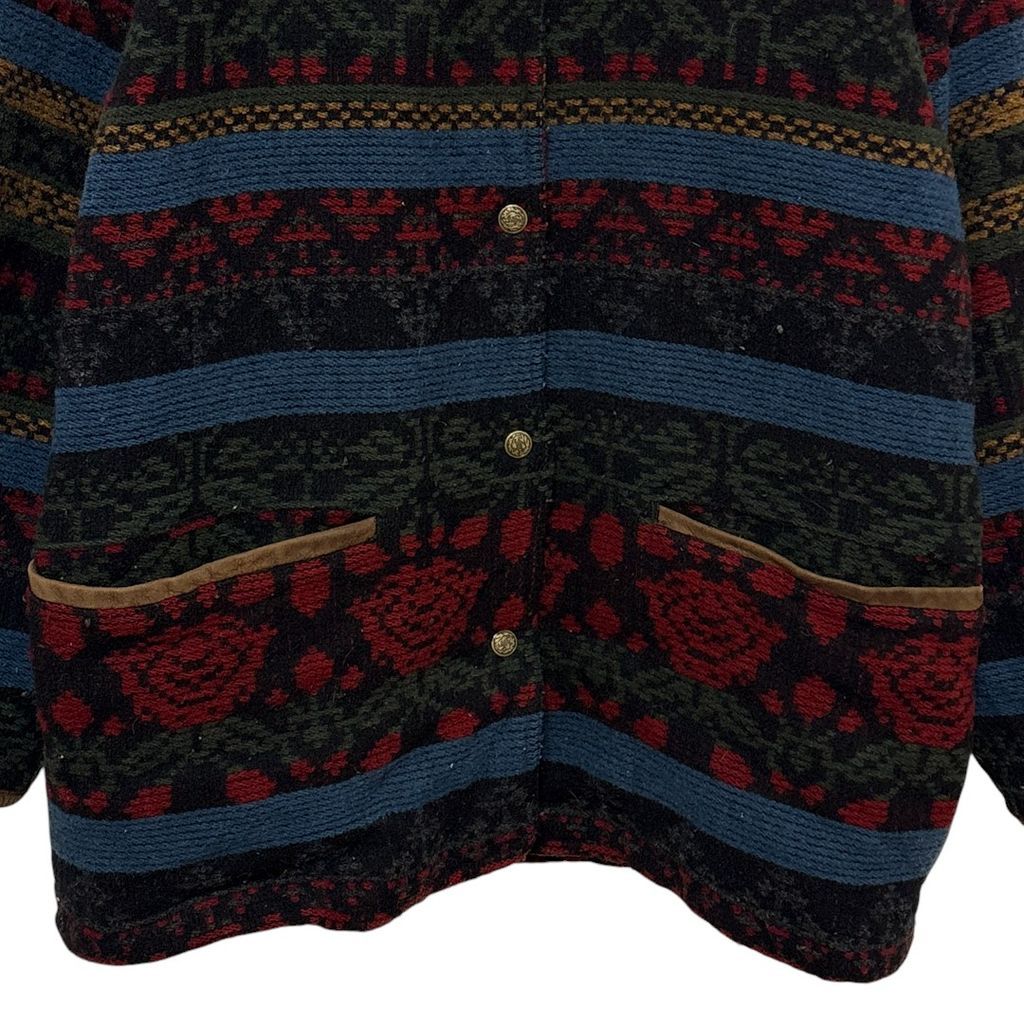 WOOLRICH】 90s USA製 ネイティブ柄 レザー襟ウールジャケット S-3545