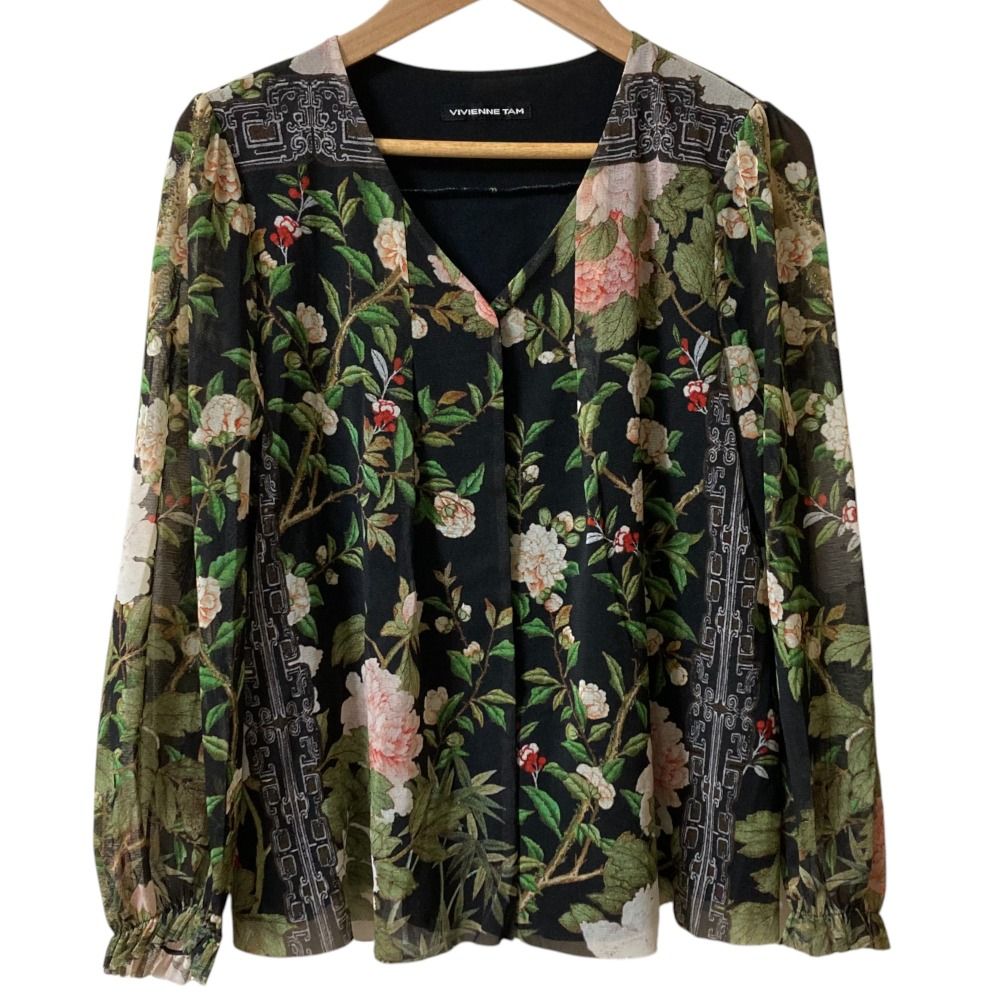 【美品】VIVIENNE TAMパワーネットブラウス 美品 VIVIANNE TAM ヴィヴィアンタム ボタニカルプリント パワーネット