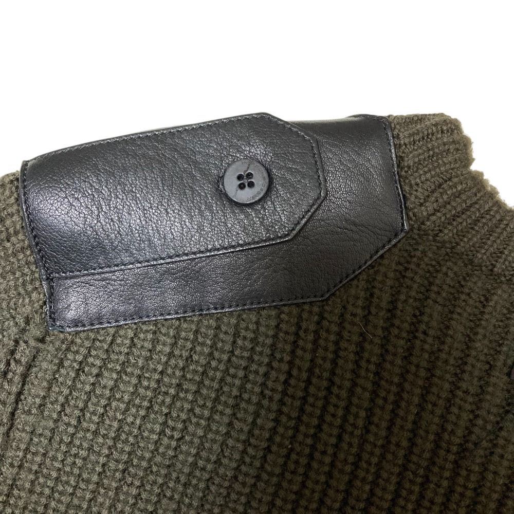 良品 PORSCHE DESIGN ポルシェデザイン 長袖 レザーインサート ニット セーター Sサイズ グリーン メンズ 古着 中古 USED 良品 PORSCHE DESIGN ポルシェデザイン 長袖 レザーインサート ニット