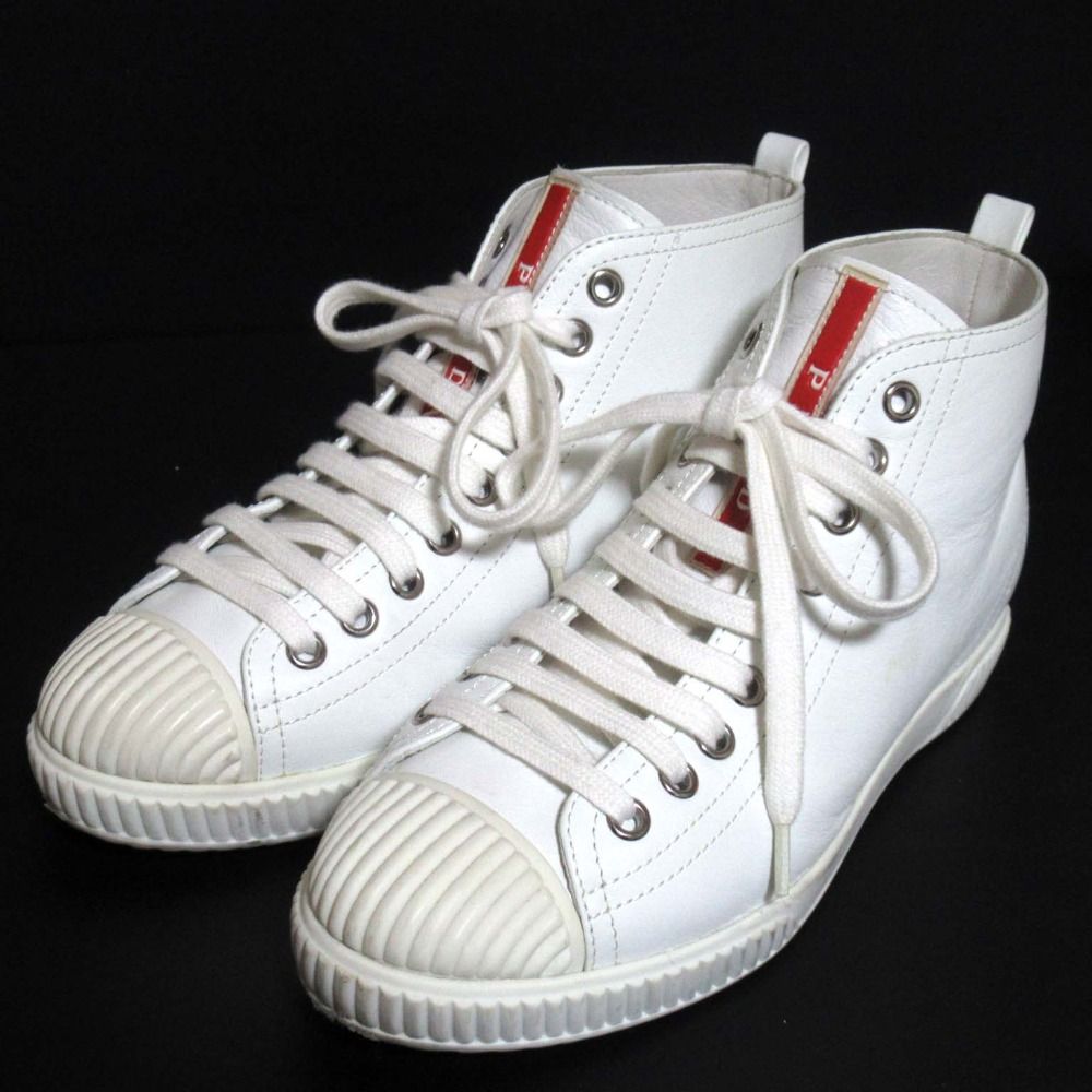 購入 良品 PRADA SPORT プラダスポーツ レザー ハイカット
