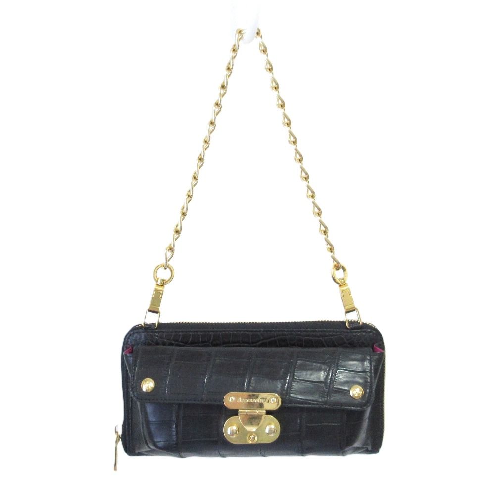 良品 ADMJ エーディーエムジェイ クロコ型押し レザー チェーン