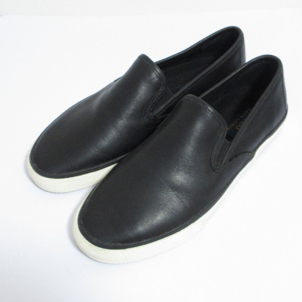 美品 POLO RALPH LAUREN ポロラルフローレン レザー スリッポン スニーカー 7.5D 26.5cm ブラック メンズ 古着 中古 USED