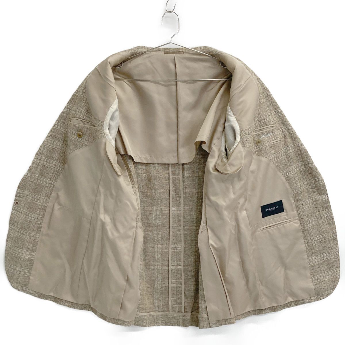 BURBERRY LONDON バーバリーロンドン BBE81-435-44 ﾍﾞｰｼﾞｭ ﾘﾈﾝｳｰﾙ ﾁｪｯｸ