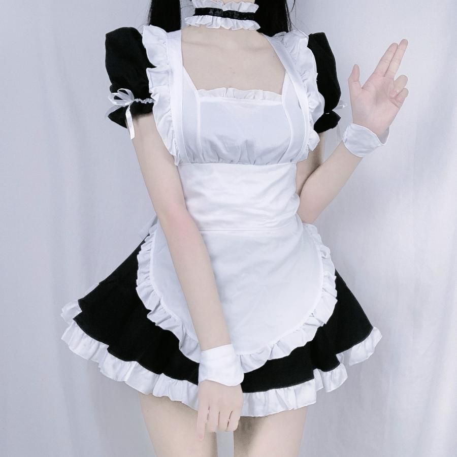 黒白メイド服 ロリータ ワンサイズ 日常着 フルセット meilu 51209