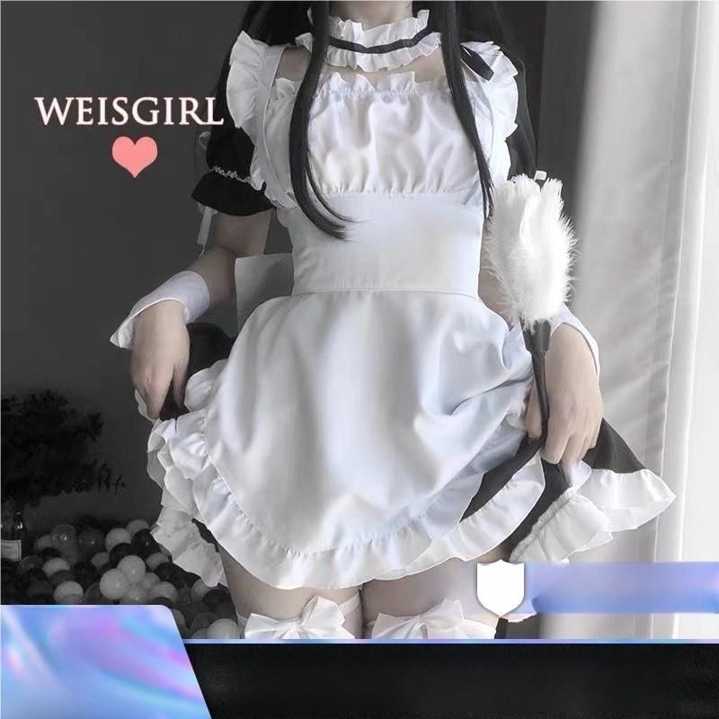 高品質 黒白メイド服 ロリータ ワンサイズ 日常着 フルセット meilu 51205