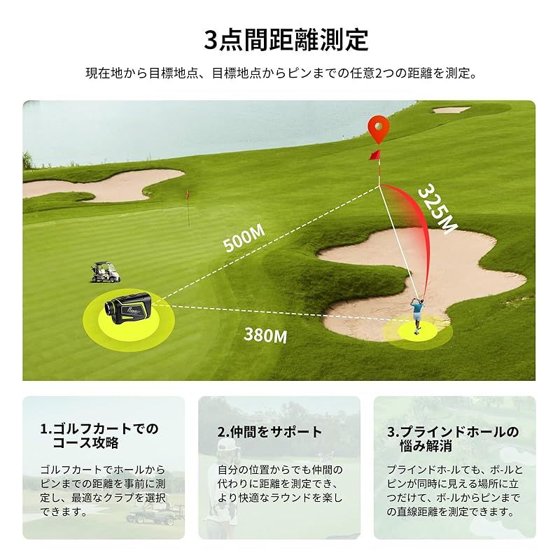 FOSSiBOT C1000F ゴルフレーザー距離計 3点間測定 LCD黒表示 最速0.04S測定 光学6.5倍望遠 高透過レンズ 1000m/1093yd対応 マグネット付 Mini GOLF 距離計 ミニ 超小型 超軽量141g ピンロック スロープモ 1
