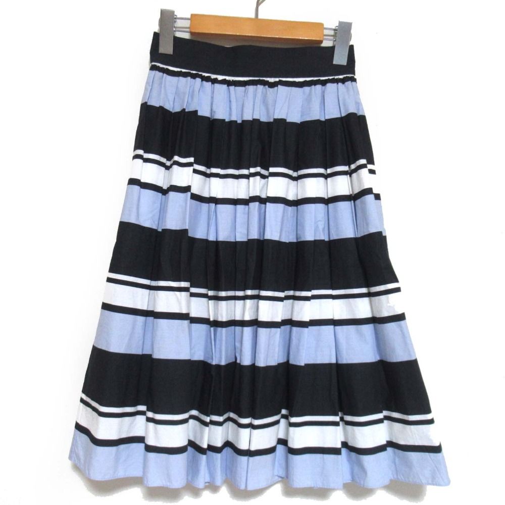 良品 DOLCE&GABBANA ドルチェ&ガッバーナ ボーダー柄 ひざ丈 タック