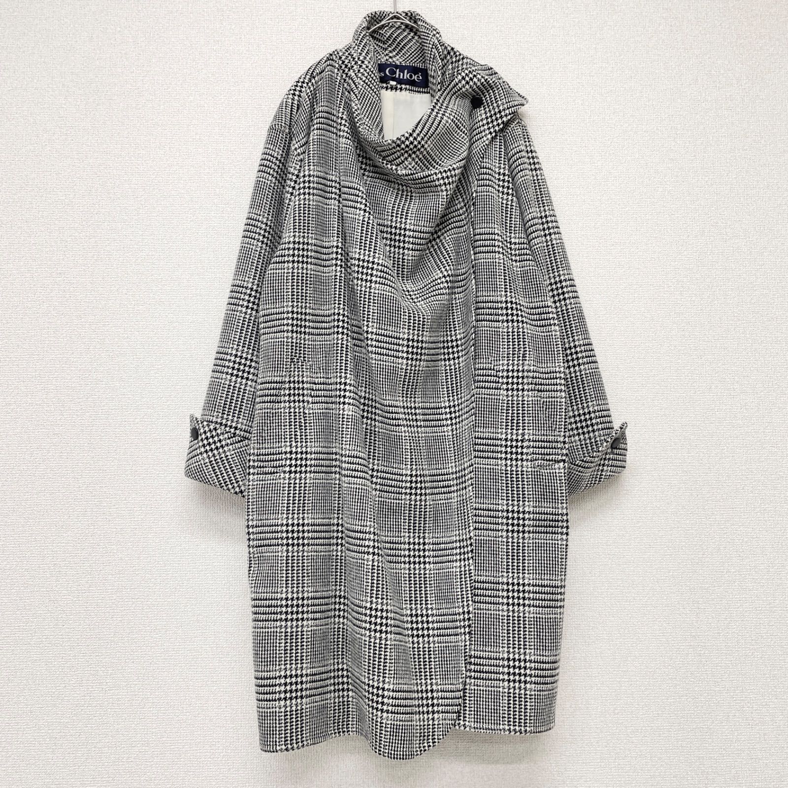 Chloeチェックコート CHLOÉ Oversized leather-trimmed checked wool-blend flannel coat