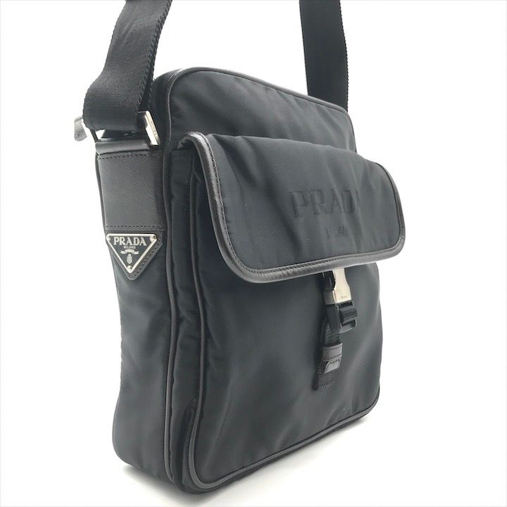 超美品 PRADA プラダ ナイロン テスート レザー ロゴ 三角ロゴ ショルダー バッグ レディース ファッション小物 鞄 ブラック m15268 極美品 プラダ ナイロン×レザー 三角プレートロゴ ショルダー バッグ