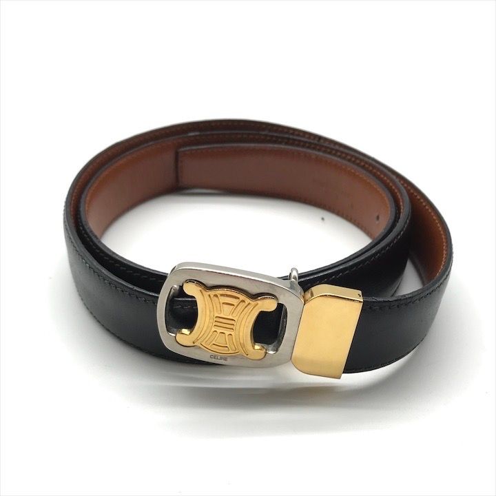 美品 CELINE セリーヌ トリオンフ レザー ベルト ブラック ブラウン