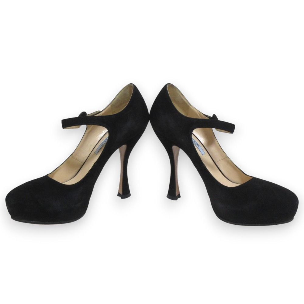 良品 PRADA プラダ メリージェーン スエード アンクルストラップ