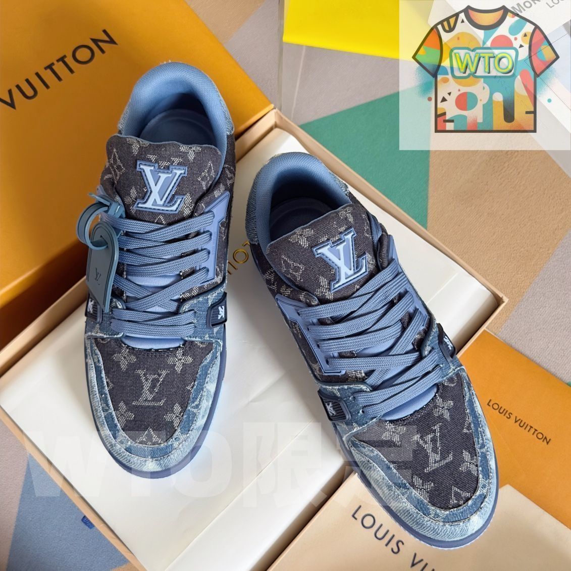 Louis Vuitton trainer レトロブルーのロートップファッショナブルな
