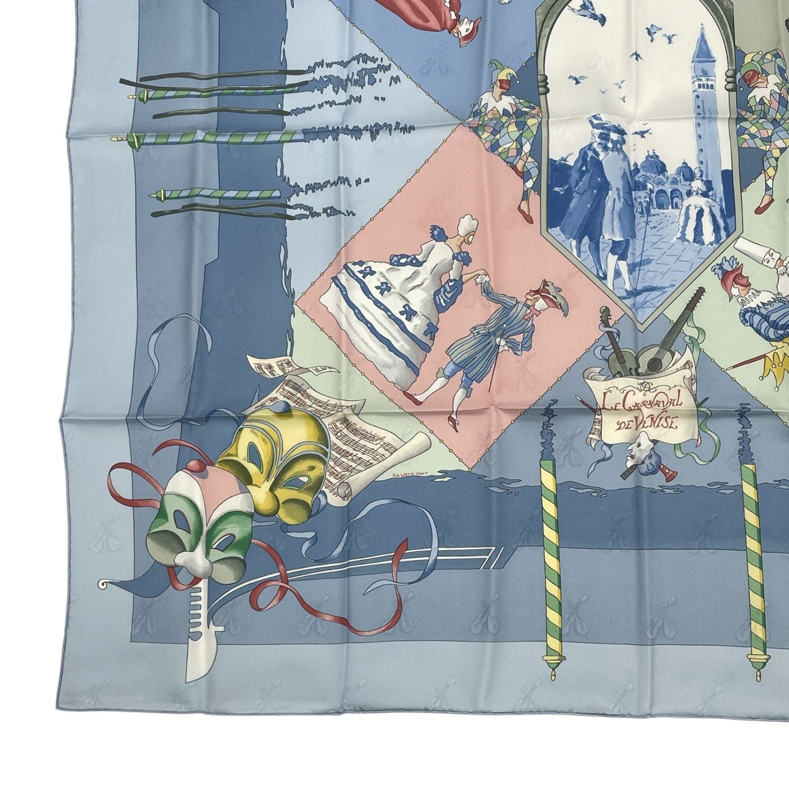 極美品　エルメス　カレ90 ベニスのカーニバル　スカーフ　シルク エルメス カレ90 スカーフ LE CARNAVAL DE VENISE（ベニスのカーニバル）