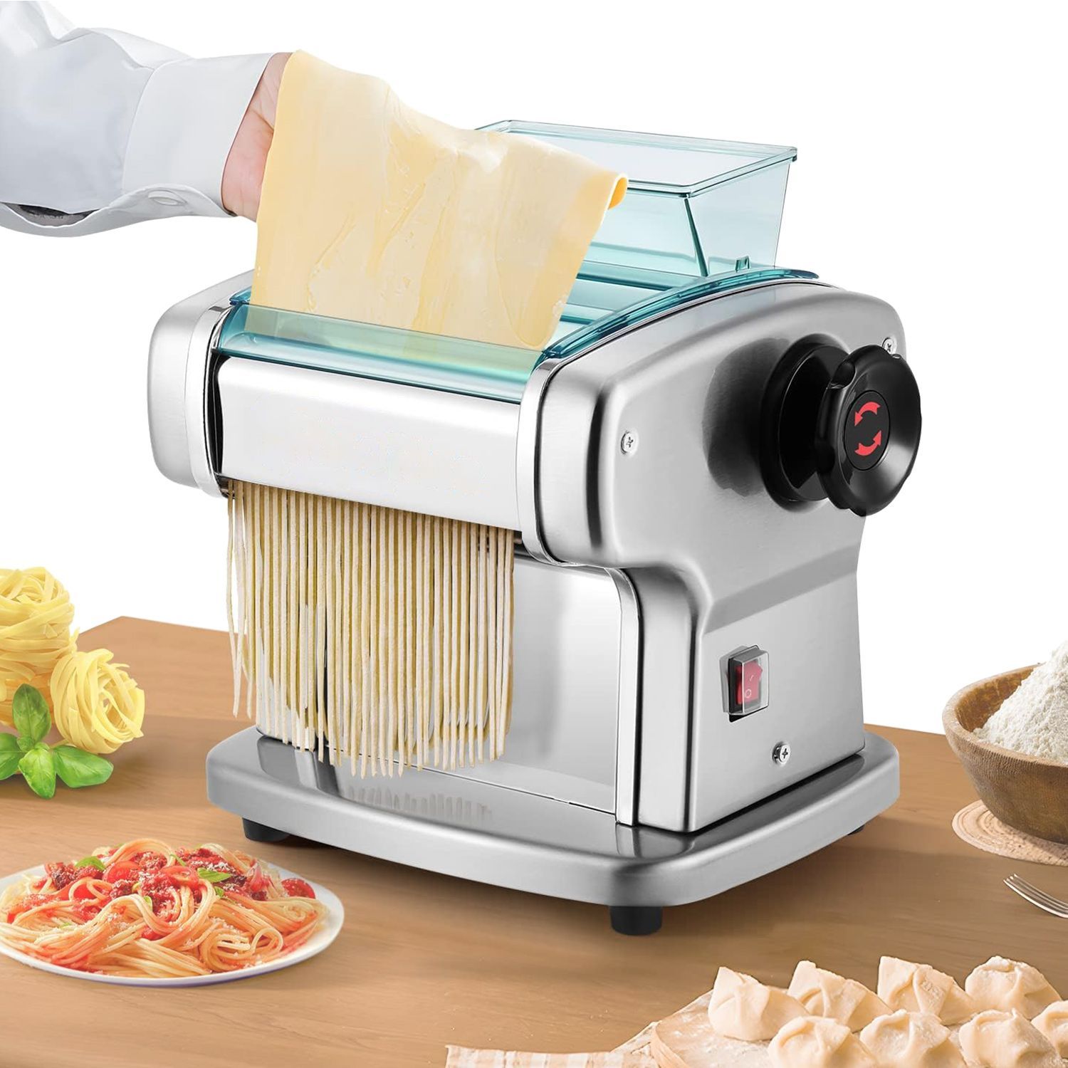 Kurflo 製麺機 電動パスタマシン 2カッター 家庭用 304ステンレス製 