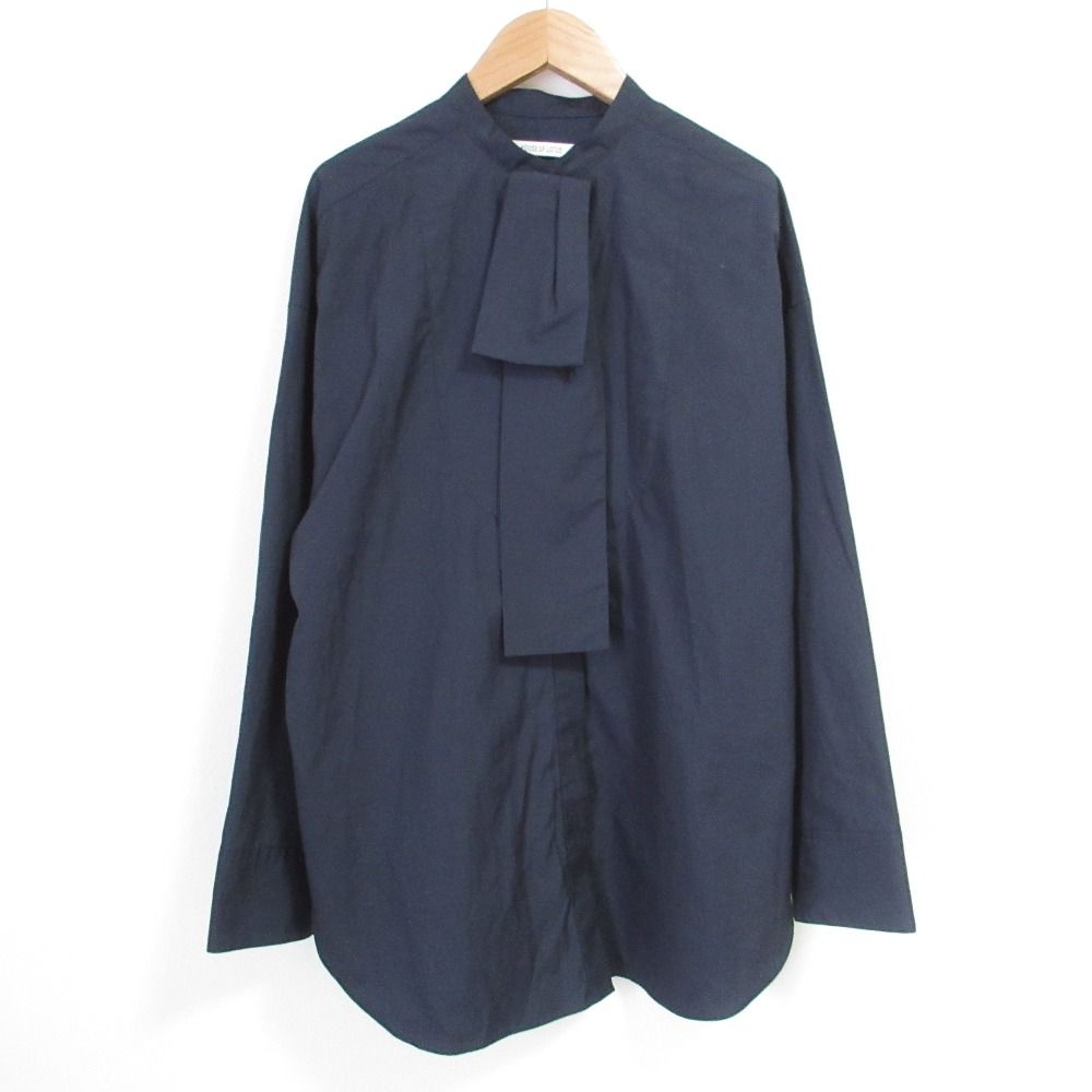 美品 23AW HOUSE OF LOTUS ハウスオブロータス リボンバンドカラー ブラウス シャツ M ネイビー レディース 古着  USED
