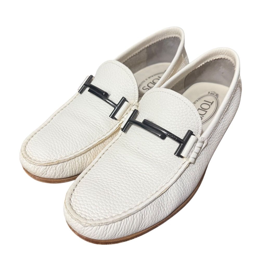 美品 TOD'S トッズ レザー ダブルT ローファー 5 24cm アイボリー