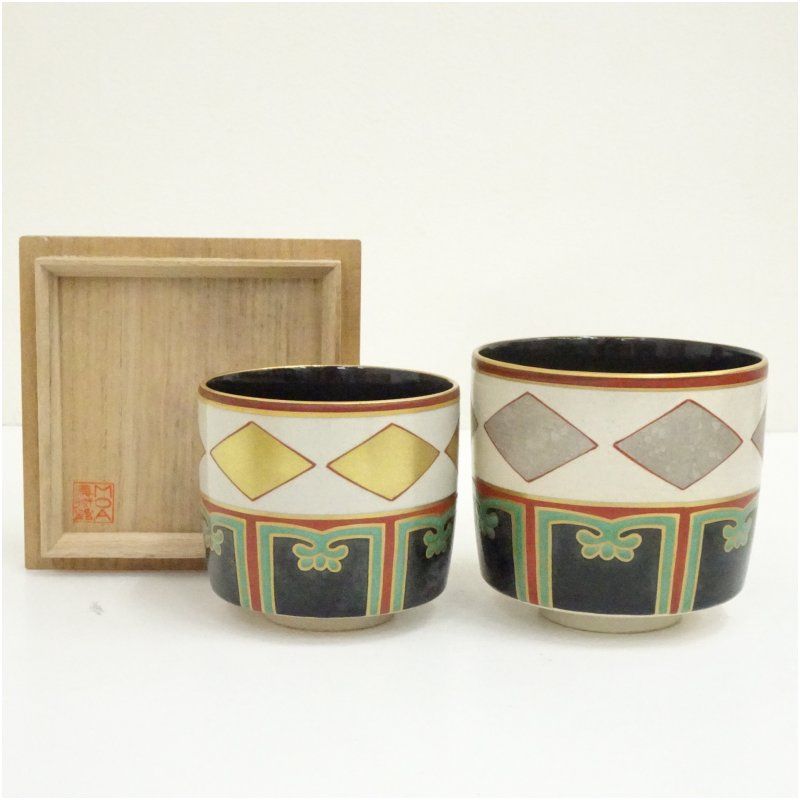 仁清写色絵金銀菱重茶碗（共箱） 茶道 抹茶 おしゃれ 抹茶茶碗 抹茶碗